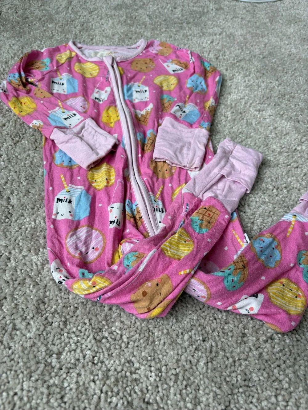 Little Sleepies Pink Milk & Cookies Footed One-Piece Sleeper